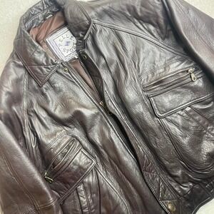 Pelle sport men's brown leather bomber jacket full zip 90s pockets L